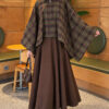 Checkered Button-Closure Poncho Khaki - Imagen 2