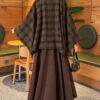 Checkered Button-Closure Poncho Khaki - Imagen 4