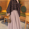 Checkered Button-Closure Poncho Brown - Image 2