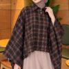 Checkered Button-Closure Poncho Brown - Image 3