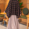 Checkered Button-Closure Poncho Brown - Image 4