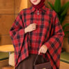 Checkered Button-Closure Poncho Red
