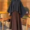 Checkered Button-Closure Poncho Navy Blue – Bild 2