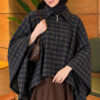 Checkered Button-Closure Poncho Navy Blue – Bild 3