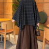 Checkered Button-Closure Poncho Navy Blue – Bild 4