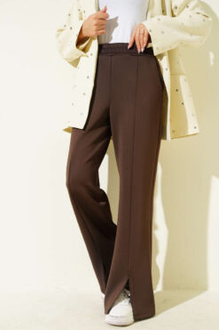 Alternative view of Scuba Pants with Slit Hem Edge Brown