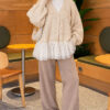 Tulle-hemmed Balloon Sleeve Knit Cardigan Beige - Imagen 2