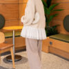Tulle-hemmed Balloon Sleeve Knit Cardigan Beige - Imagen 3