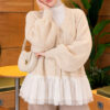 Tulle-hemmed Balloon Sleeve Knit Cardigan Beige - Imagen 4