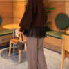 Tulle-hemmed Balloon Sleeve Knit Cardigan Brown - Imagen 3