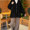 Tulle-hemmed Balloon Sleeve Knit Cardigan Black - Image 2