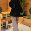 Tulle-hemmed Balloon Sleeve Knit Cardigan Black - Image 3