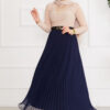 Flounce Hem Edge Modest Tulle Skirt Navy Blue
