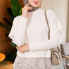 Hem-edged knitted sweater with lace detailing Ecru - الصورة 3