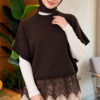 Hem-edged knitted sweater with lace detailing Brown