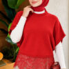 Hem-edged knitted sweater with lace detailing Red