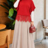 Hem-edged knitted sweater with lace detailing Red - Imagen 2