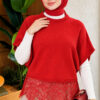 Hem-edged knitted sweater with lace detailing Red - Imagen 3