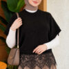 Hem-edged knitted sweater with lace detailing Black