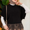 Hem-edged knitted sweater with lace detailing Black - الصورة 3