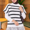 Hem-edged striped French terry knit sweater White