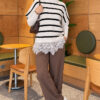 Hem-edged striped French terry knit sweater White - Afbeelding 2