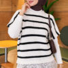 Hem-edged striped French terry knit sweater White - Afbeelding 3