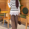 Hem-edged striped French terry knit sweater White - Afbeelding 4
