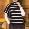 Hem-edged striped French terry knit sweater Brown