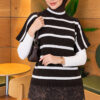 Hem-edged striped French terry knit sweater Brown – Image 3
