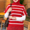 Hem-edged striped French terry knit sweater Red