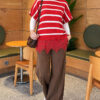 Hem-edged striped French terry knit sweater Red – Bild 2
