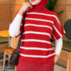 Hem-edged striped French terry knit sweater Red – Bild 3
