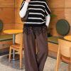 Hem-edged striped French terry knit sweater Black - Afbeelding 2