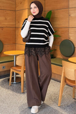 Alternative view of Hem-edged striped French terry knit sweater Black