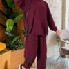 Hemmed edge detail French terry two-piece set Burgundy