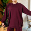 Hemmed edge detail French terry two-piece set Burgundy – Bild 2