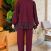 Hemmed edge detail French terry two-piece set Burgundy – Bild 3
