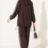Hemmed Edge Elasticated Stripe Two-Piece Set Dark Brown – Bild 3