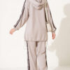 Hemmed Edge Elasticated Stripe Two-Piece Set Beige – Bild 3