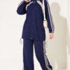 Hemmed Edge Elasticated Stripe Two-Piece Set Navy Blue