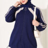 Hemmed Edge Elasticated Stripe Two-Piece Set Navy Blue – Bild 2