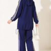 Hemmed Edge Elasticated Stripe Two-Piece Set Navy Blue – Bild 3