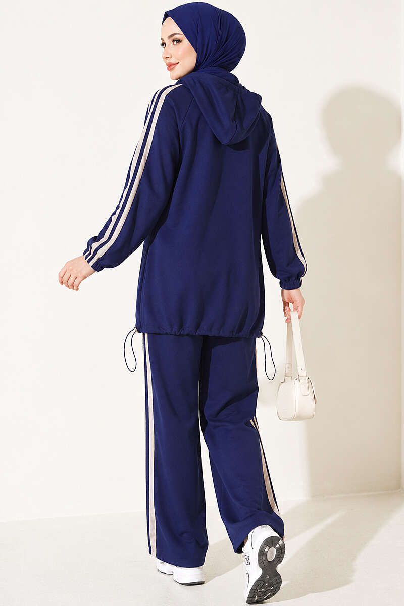 Hemmed Edge Elasticated Stripe Two-Piece Set Navy Blue – Bild 3