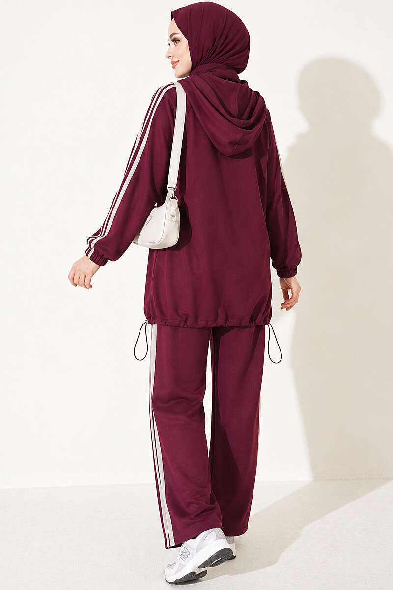 Hemmed Edge Elasticated Stripe Two-Piece Set Plum – Bild 3