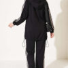 Hemmed Edge Elasticated Stripe Two-Piece Set Black – Bild 3