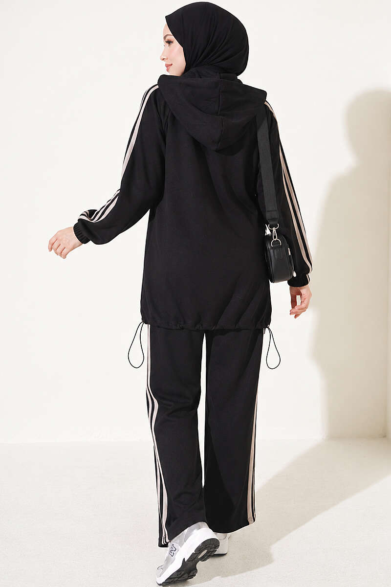Hemmed Edge Elasticated Stripe Two-Piece Set Black – Bild 3