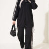 Hemmed Edge Elasticated Stripe Two-Piece Set Black – Bild 4