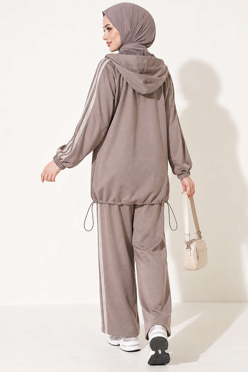 Hemmed Edge Elasticated Stripe Two-Piece Set Mink – Bild 3