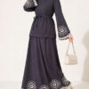 Hem and ankle embroidered two-piece set Smoke